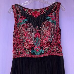 Ellie Wilde mon cheri black prom dress with teal and pink sequin design